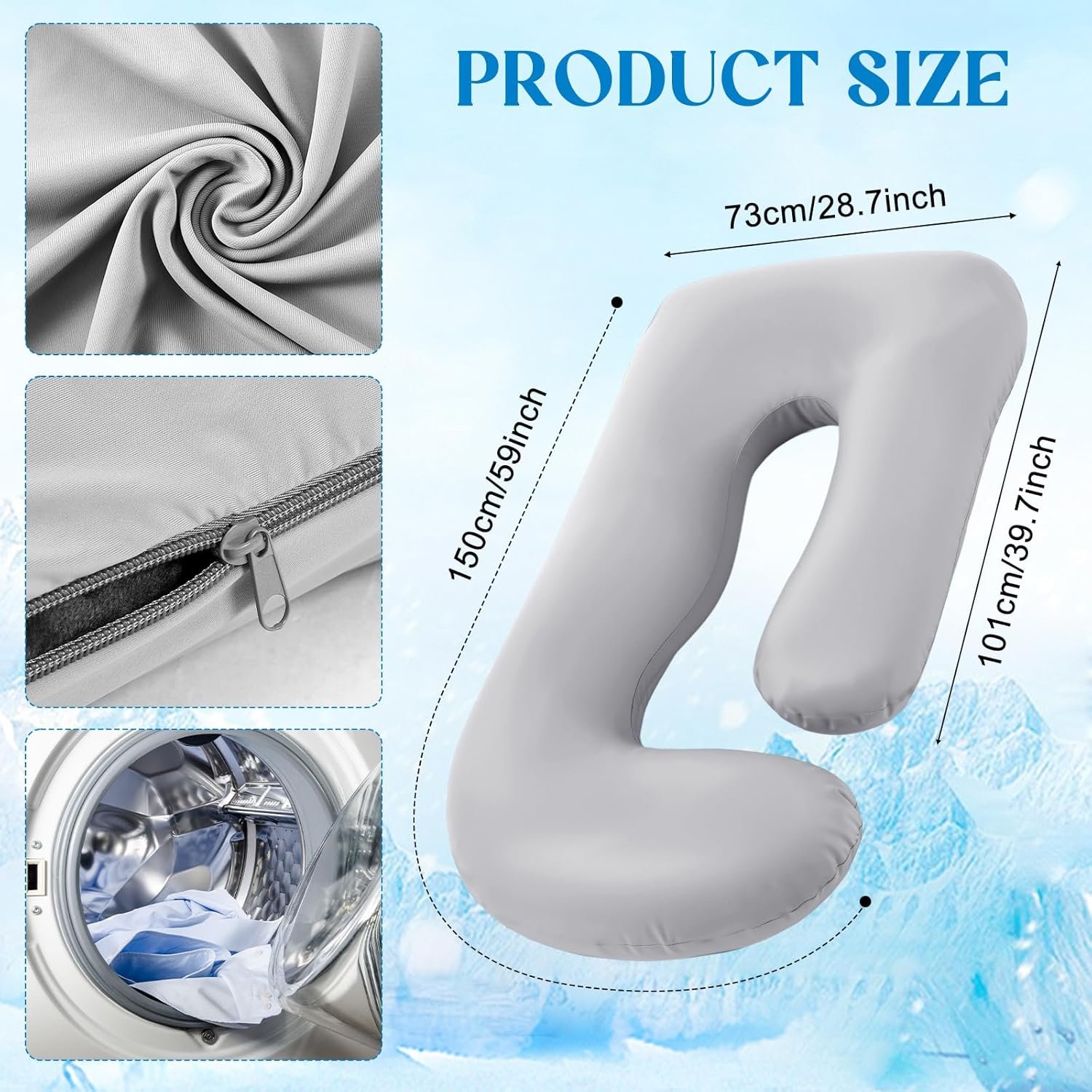 Cooling Pregnancy Pillow Cover (Only Pillowcase) Large U Shaped Full Body Pillowcase Maternity Stretchy Soft Breathable Cool Pillow Cover with Zipper for Side Sleeper (U Shape Pro,59 Inch) - Image 2