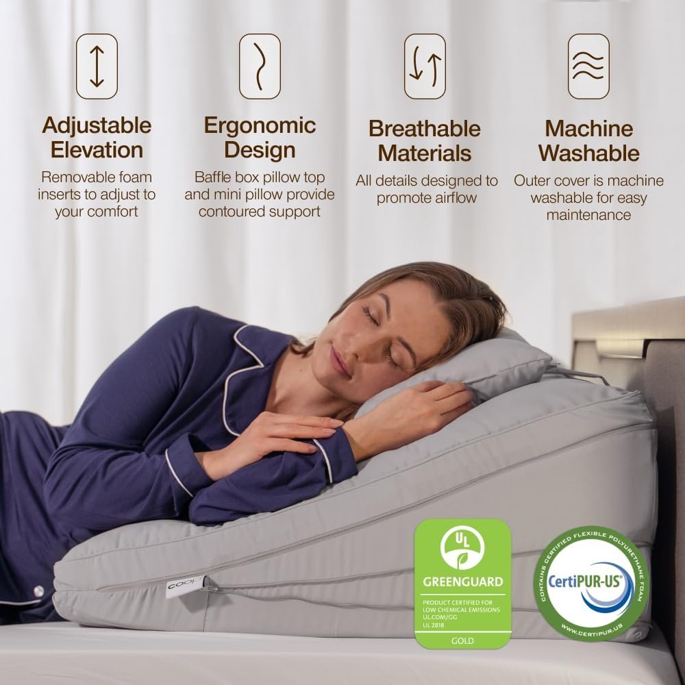 Coop Home Goods Adjustable Wedge Pillow, Ergonomic Memory Foam Pillow for Elevated Leg & Back Support, Pregnancy, Acid Reflux, Sleep Comfort & Recovery, CertiPUR-US & GreenGuard Gold Certified - Image 2