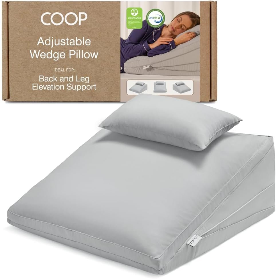 Coop Home Goods Adjustable Wedge Pillow, Ergonomic Memory Foam Pillow for Elevated Leg & Back Support, Pregnancy, Acid Reflux, Sleep Comfort & Recovery, CertiPUR-US & GreenGuard Gold Certified
