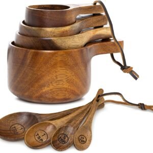 Covie Wooden Measuring Cups and Spoons Set - Cute Measuring Cups, Wood Kitchen Accessories