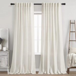 Cream Linen Back Tab Curtains 84 Inch Length for Living Room 2 Panel Set Neutral Modern Farmhouse Window Privacy Semi Sheer Linen Drapes Rustic Pinch Pleated Look Curtain Natural Ivory Colored