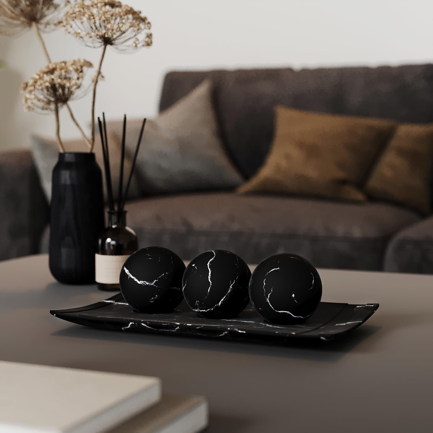 Creative Scents Black Marble Look Home Decor Bowl and Orb Set - Coffee Table Decor for Living Room - Centerpiece Table Decorations for Dining Table, Kitchen Counter, Foyer - Elegant House Decoration - Image 2