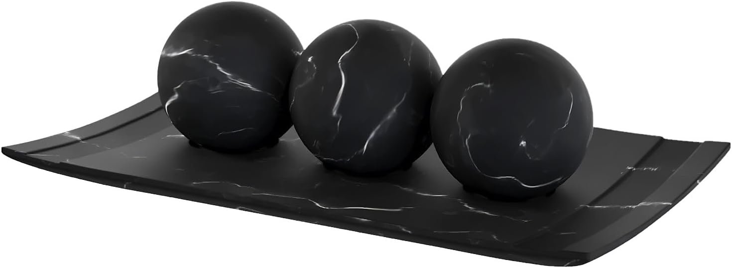 Creative Scents Black Marble Look Home Decor Bowl and Orb Set - Coffee Table Decor for Living Room - Centerpiece Table Decorations for Dining Table, Kitchen Counter, Foyer - Elegant House Decoration