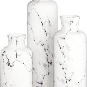 Creative Scents White Marble Look Vases Home Decor - Vase Set of 3 - Perfect for Holding Pampas Grass, Dried/Fresh Flowers, Vases for Your Kitchen, Bedroom, Office, Living/Dining Room, or Shelf Decor