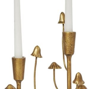 Deco 79 Metal Abstract Decorative Candle Holder Mushroom Inspired Candle Stand, Set of 2 Candlestick Holder 11", 14"H, Gold