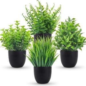 Der Rose Fake Plants 4 Packs Artificial Plants Small Faux Plants Black Bathroom Accessories for Halloween Bathroom Home Kitchen Coffee Table Office Desk Decor Indoor