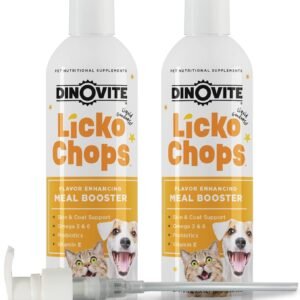 Dinovite Lickochops for Dog & Cat Supplement Enhanced with Omega-6, 3 Fatty Acids, Probiotics and Vitamin E, 16 oz with Pump