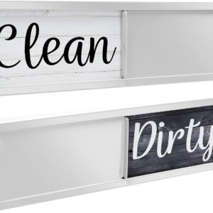 Dishwasher Magnet Clean Dirty Sign, Clean Dirty Magnet for Dishwasher, Rustic Farmhouse Kitchen Decor, Magnetic Dish Washer Sign Indicator, Sliding Rustic Dish Washer Signs, Black & White Wood