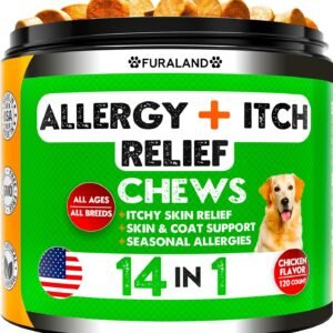 Dog Allergy Relief Chews - Dog Itch Relief - Omega 3 Fish Oil + Probiotics - Itchy Skin - Seasonal Allergies - Anti Itch Support & Hot Spots - Immune Supplement for Dogs