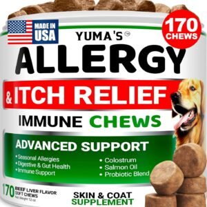 Dog Allergy Relief Chews - Dog Itching Skin Relief Treatment Pills - 170 Treats - Anti-Itch - Itchy and Paw Licking - Hot Spots - Omega 3 Fish Oil - Dry Skin & Coat Supplement - Beef Liver Flavor