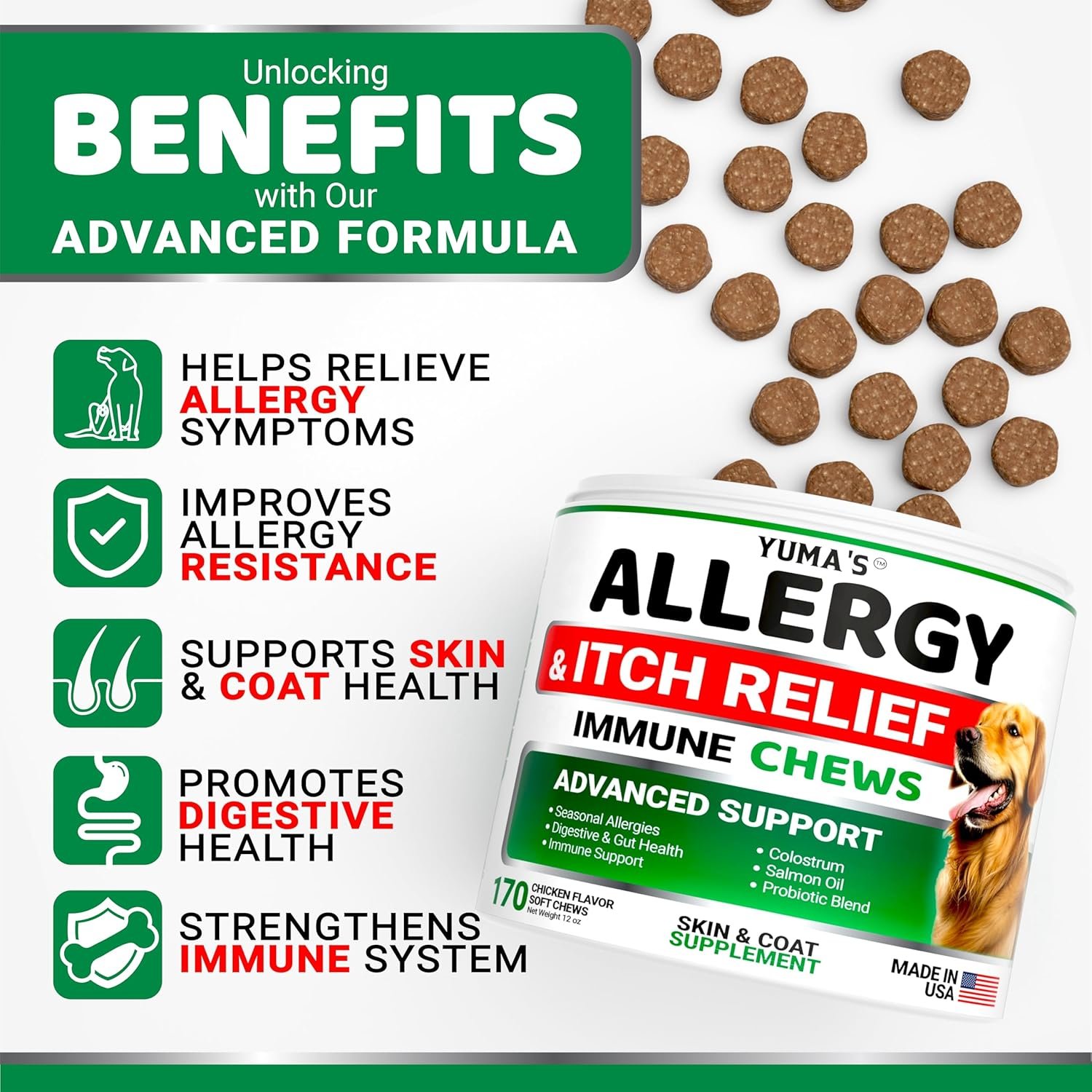 Dog Allergy Relief Chews - Dog Itching Skin Relief Treatment Pills - 170 Treats - Anti-Itch Chewables - Itchy and Paw Licking - Hot Spots - Omega 3 Fish Oil - Dry Skin & Coat Supplement - Image 2