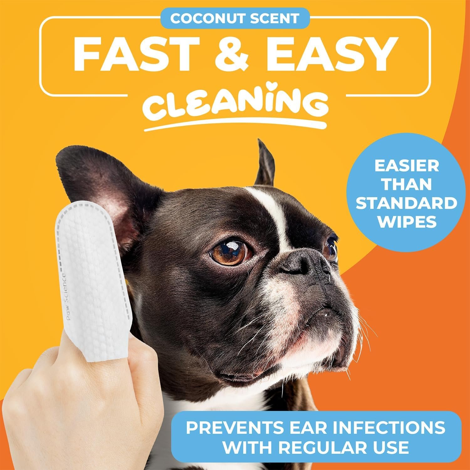Dog Ear Cleaner Wipes – Finger Wipes for Dogs & Cats – Cleaning, Soothing, & Deodorizing Itchy Ears – Pet Ear Relief Solution (Coconut) - Image 2