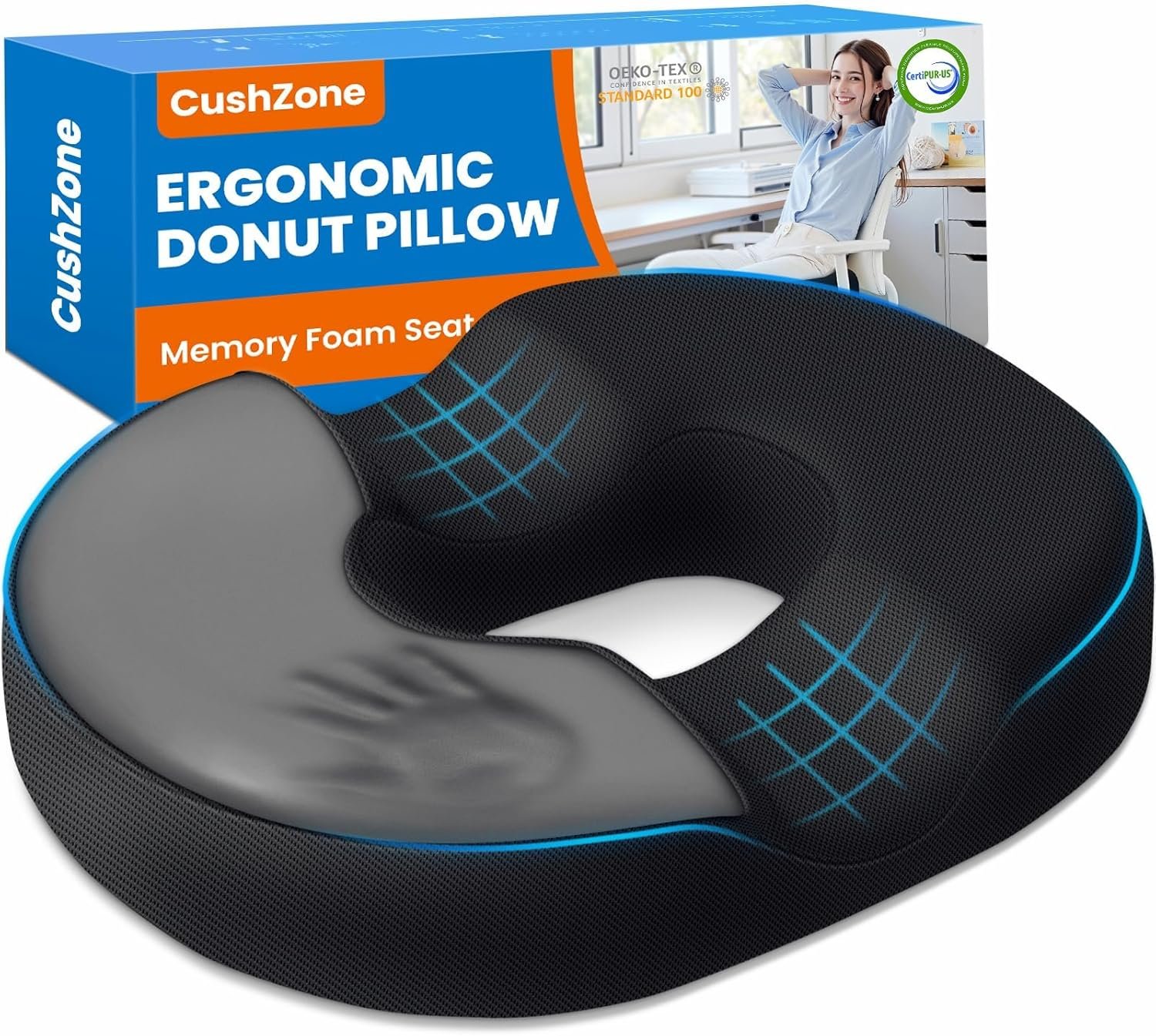 Donut Pillow for Postpartum Pregnancy - Large Ergonomic Chair Seat Cushions, Office Chair Cushion, Breathable Hemorrhoid Pillow, Lifting Chair Pads for Dining, Sitting, After Surgery(Black)