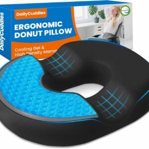 Donut Pillow for Tailbone Pain, Hemorrhoids - Cooling Gel Memory Foam Chair Seat Cushion for Office, Home & Wheelchair, Ergonomic Chair Pad for Pregnancy, Sciatica, Coccyx (Large, Black)