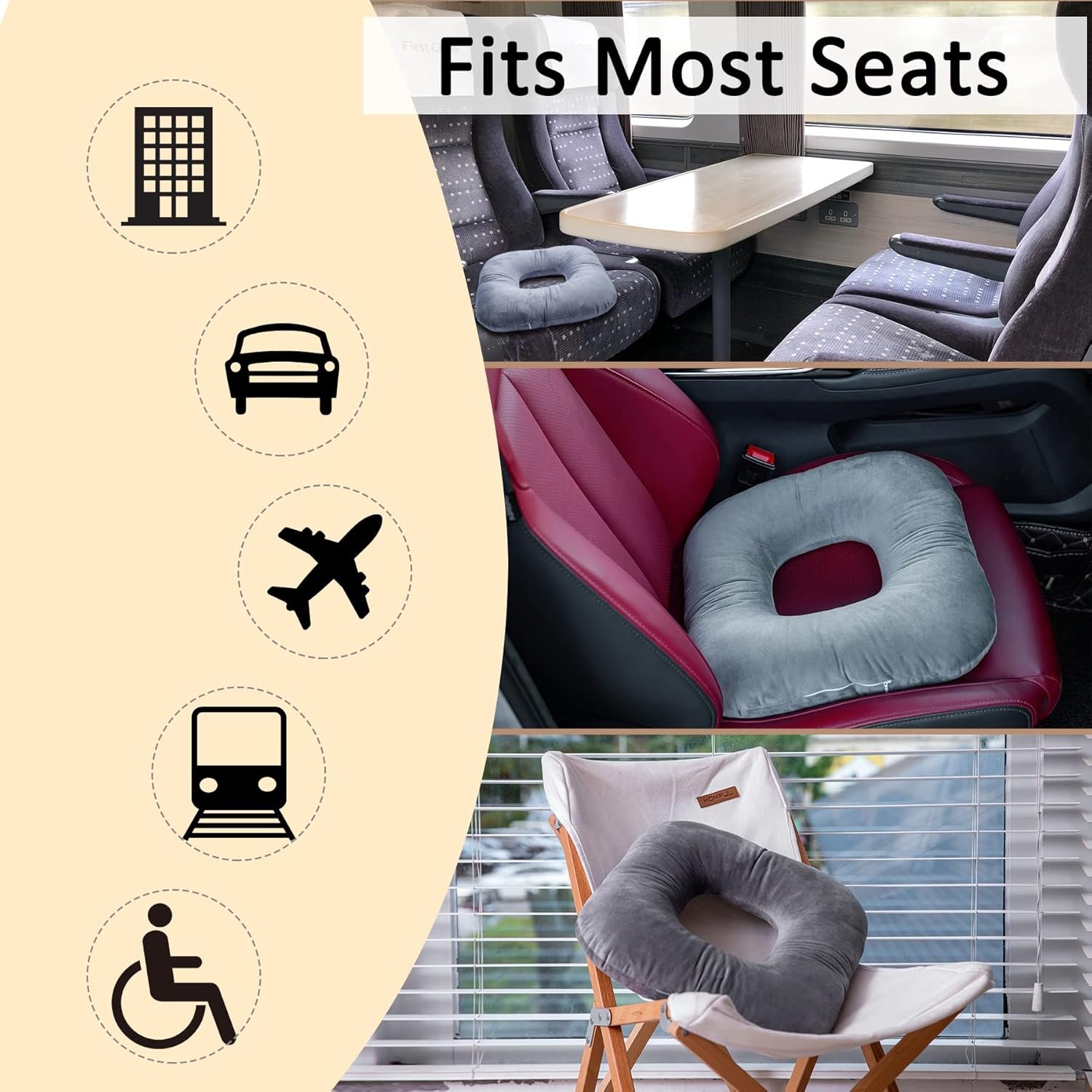 Donut Pillow for Tailbone Pain Relief, Wheelchair Cushion for Hemorrhoids and Bed Sores, Pregnancy, Donut Pillow Suitable for Office, Long Travel, Car and Home Sofa - Image 2