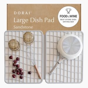 Dorai Home Large Dish Pad – 40% More Drying Space, Eco-Friendly Quick-Drying Stone Mat for Kitchen, 24.6" x 16.5", Sandstone