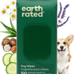 Earth Rated Dog Wipes, Hypoallergenic, 3-in-1 Cleaning and Hydrating, for Grooming Paws, Body and Butt, Lavender Scented, 100 Count