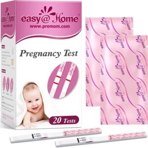 Easy@Home Pregnancy Test Strips: 20 Bulk Pregnancy Strips, Early Detection hCG Test Kit - Pruebas de Embarazo, Powered by Premom APP | 20 Pack