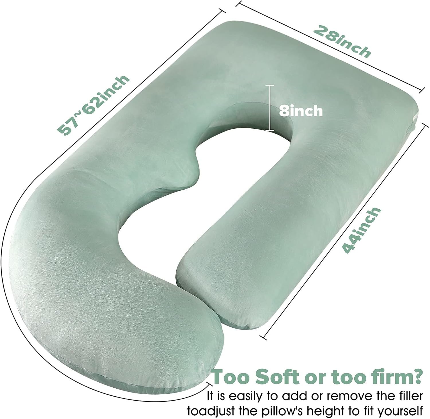 Elover Pregnancy Pillows,U Shaped Full Body Maternity Pillow with Removable Cover,Support for Pregnant Women,57 Inch Pregnancy Pillows for Sleeping (Green,Velvet) - Image 2