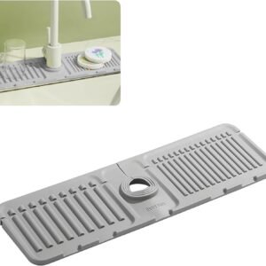 Faucet Mat for Kitchen Sink – Adjustable Silicone Sink Splash Guard with Fast Drying Properties , Perfect for Bathroom, Laundry & Bar – Durable Kitchen Sink Accessories Gray