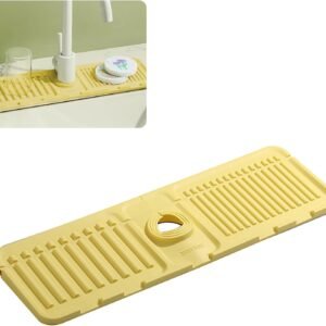 Faucet Mat for Kitchen Sink – Adjustable Silicone Stone Sink Splash Guard with Fast Drying Properties , Perfect for Bathroom, Laundry & Bar – Durable Kitchen Sink Accessories Yellow
