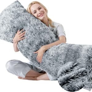 Fluffy Full Body Pillow for Adults 20x54 Long Big Body Pillow Cover Pillowcase with Memory Foam for bed Grey Pregnancy Cuddle Snuggles Body Pillows for Sleeping Side Sleeper Pillows for Adults