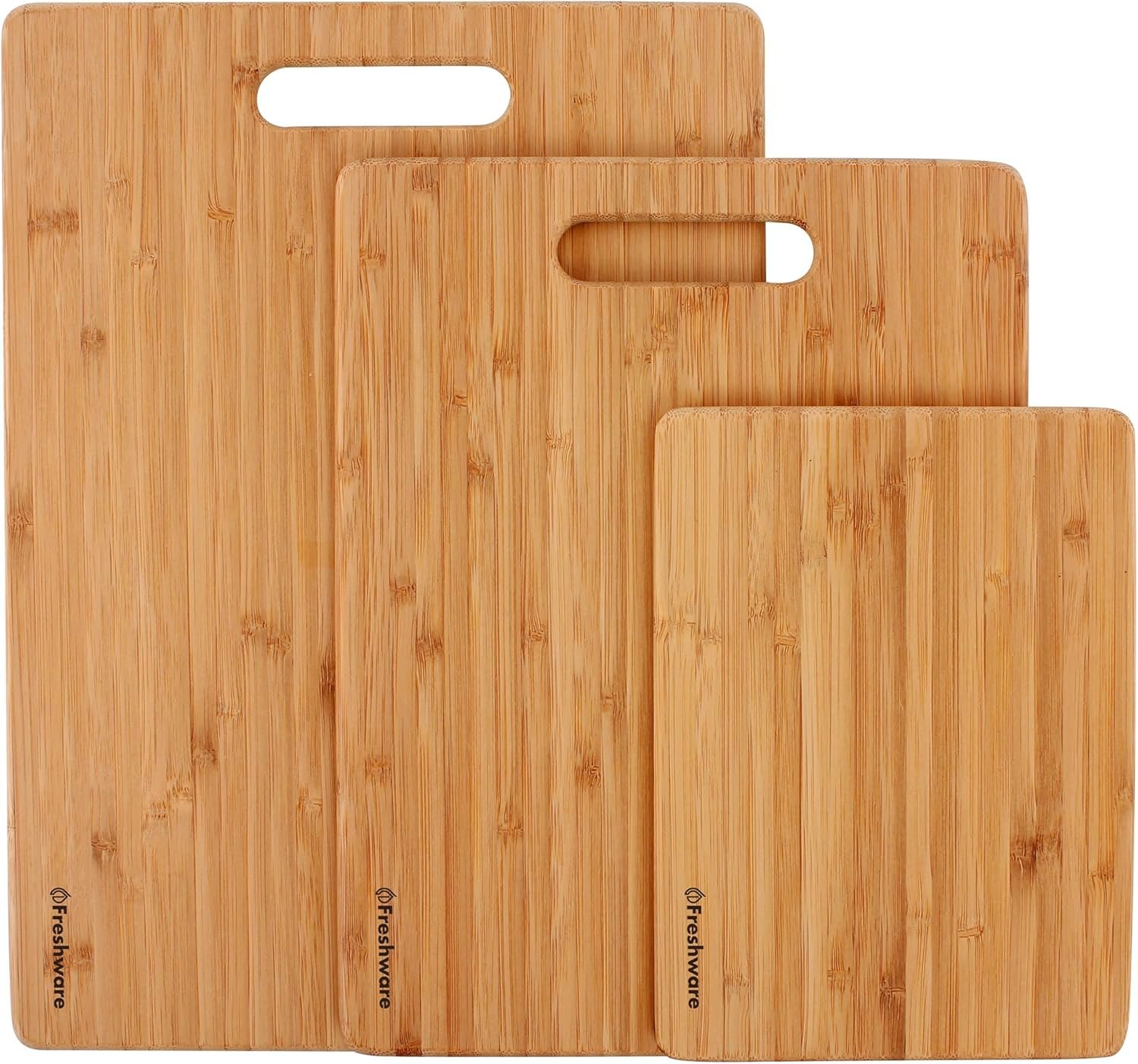 Freshware Bamboo Cutting Board Set of 3, Wooden Cutting Boards for Kitchen, Knife Friendly Food Grade Chopping Board, Lightweight with Hanging Hole for Easy Storage - Image 2