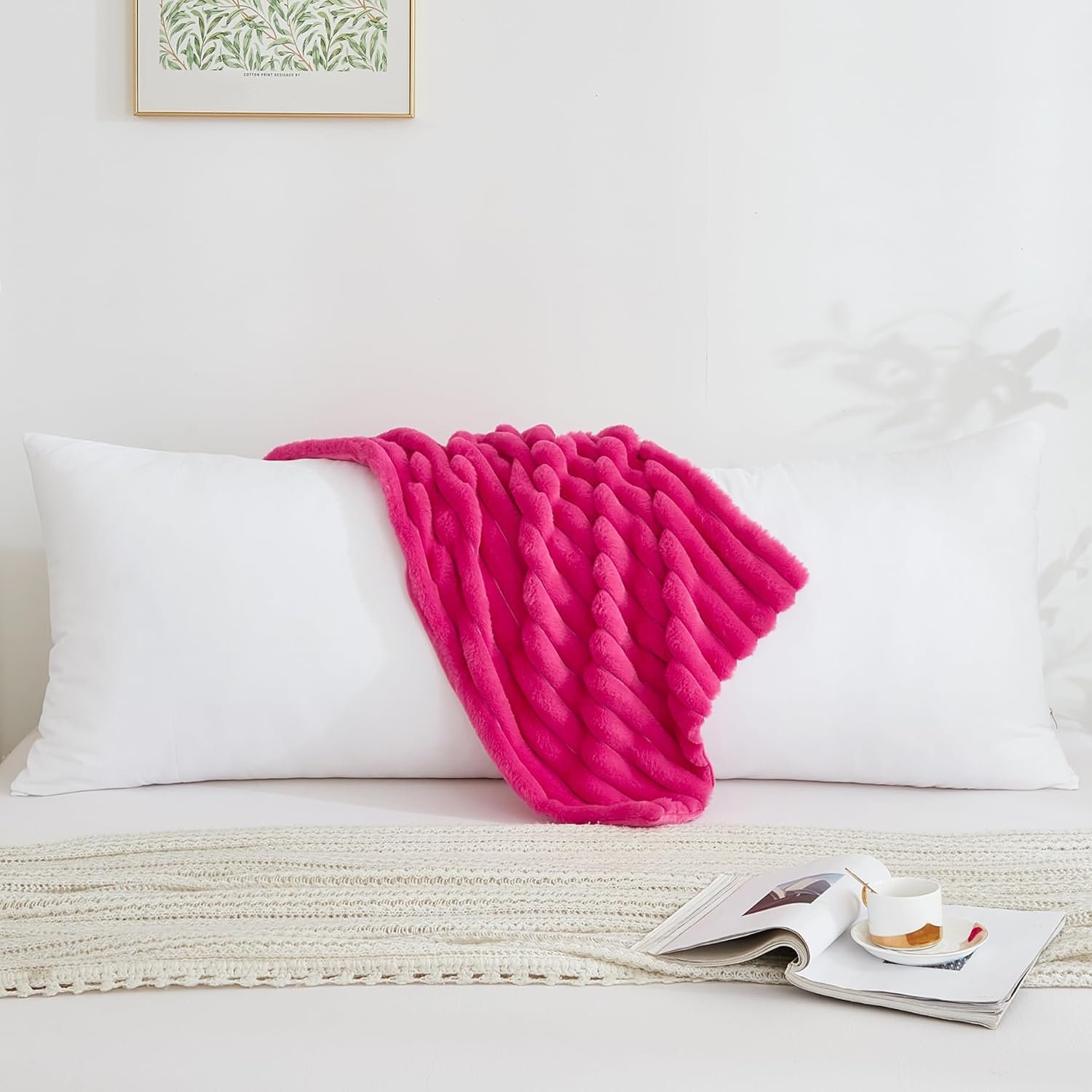 Full Body Pillow with Fluffy Stripe Faux Fur Removable Cover, Long Bed Pillow Adult 20x54 Inches for Side Sleeper and Pregnancy, Hot Pink. - Image 2