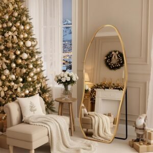 Full Length Mirror - 63"x 24" Irregular Floor Mirror with Stand, Standing Hanging Leaning Irregular Mirrors for Bedroom Living Room Entryway, Wavy Shaped, Golden