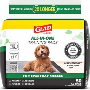 Glad for Pets Extra Large Charcoal Dog Training Pads, Absorbent Leak Proof Pee Pads for Dogs and Puppies, Odor Control Potty Pads with Activated Carbon, 28 x 30 Inches, 50 Count