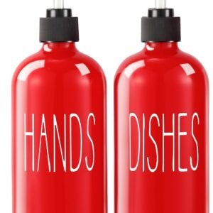 Glass Soap Dispenser Set 2 Pack,16 Oz Dish Soap Dispenser for Kitchen Sink,Red Kitchen Accessories and Kitchen Decor,Red Decorations and Kitchen Utensils for Kitchen