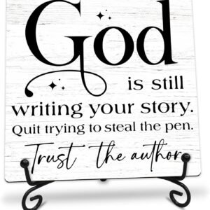 God Is Still Writing Your Story Wooden Sign - 5" Christian Wooden Plaque With Metal Support - Rustic Tabletop Home, Office Room Decor - Gifts For Family & Friends - A05