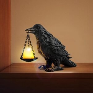 Gothic Crow Lamp with Tealight Candle Holder Resin Raven Decor Statue Gothic Home Decor for Bedroom Unique Goth Gifts Black
