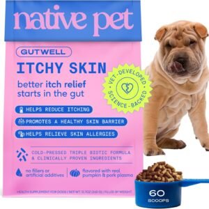 GutWell Itchy Skin - Dog Itching Skin Relief & Seasonal Allergy Itch Relief for Dogs - Promotes Skin Hydration, Elasticity & Healthy Barrier with Triple-biotic Blend, Zinc, & Vitamin E - 60 Scoops