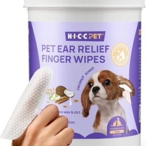 HICC PET Ear Cleaner Finger Wipes for Dogs & Cats, Vet-Recommended Dog Ear Infection Treatment to Relief Itching & Inflammation, Remove Wax, Dirt & Stop Smelly, Non-Irritating, 50ct(Coconut Scent)