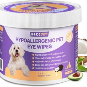 HICC PET Eyes Wipes for Dogs & Cats, Vet-Recommended Dog Eye Infection Treatment, Gently Remove Tear Stain, Debris, Discharge - Hypoallergenic Pet Eye Wash Cleaner for Eyes, Wrinkle, Face - 100pcs