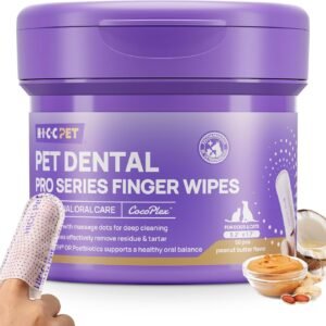 HICC PET Pro Dog Teeth Cleaning Wipes, Vet-Recommended Finger Toothbrush for Dogs & Cats, No-Rinse Dental Care Wipes, Gentle Cleansing & Gum Care, Tooth Brushing Kit Support, 50 Count (Peanut Butter)