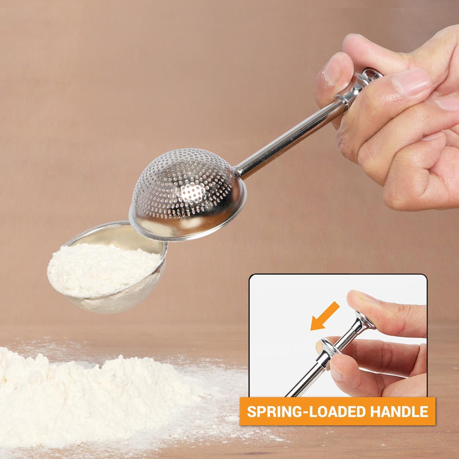 HULISEN Flour Duster for Baking, One-Handed Operation, 304 Stainless Steel Powdered Sugar Shaker Duster, Pick Up and Dust Flour Sifter, Gift Package - Image 2