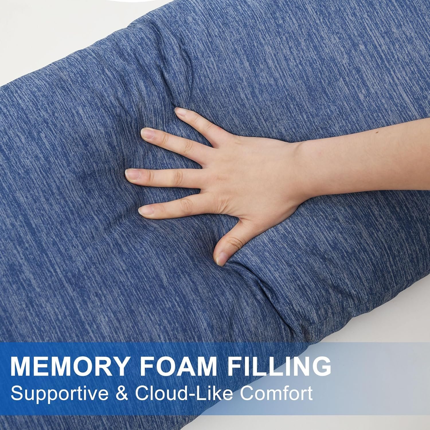 Hiasan Cooling Body Pillows for Adults, Long Memory Foam Body Pillow - Full Size Support for Side Sleepers & Pregnancy, Back Pain Relief, 20x54 Inches, Blue - Image 2