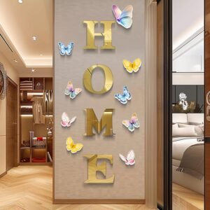 Home Letters Sign Wall Decor Living Room Gold Acrylic Mirrors Art Wall Stickers Peel and Stick Wall Decals Modern Decoration Pictures for Living Room Entryway Dining Room Murals