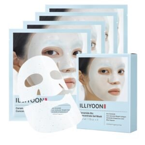 Illiyoon Ceramide Ato Concentrate Gel Face Mask | 34g x 4ea, Ceramide & Collagen Hydrating Overnight Hydrogel Mask with Hyaluronic Acid, Korean Pore Tightening Sleep Mask, Glass Skin Glow