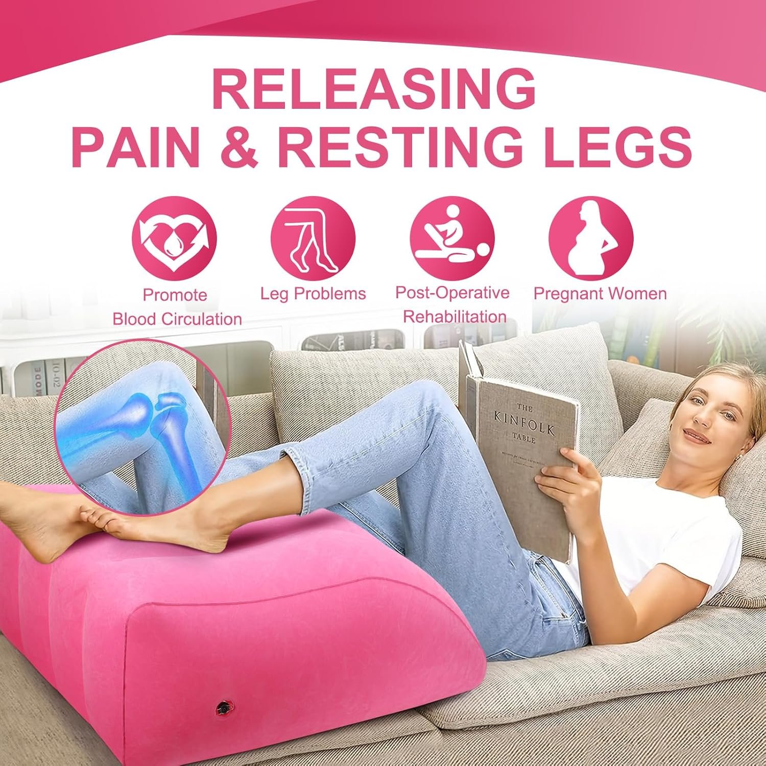 Inflatable Leg Pillow, Wedge Pillow for Sleeping, Portable Wedge Pillow, Improve Circulataion and Reduce Swelling, for Sleeping, Recovery, Pregnant (Pink) - Image 2