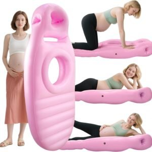 Inflatable Pregnancy Pillow, Full Body Maternity Airbed with Belly and Head Hole for Comfort. Best Prone/Side Lying Support for Pregnant Women, Includes Air Pump, Pink/Blue/Brown (Pink)
