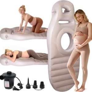 Inflatable Pregnancy Pillow for Stomach Sleeping Full Body Pregnancy Mattress with Belly Hole Maternity Airbed for Pregnant Women Back & Hip Pain Relief (Brown)