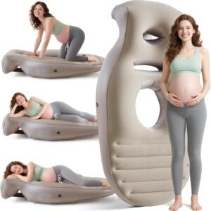 Inflatable Pregnancy Pillow,Full Body Pregnancy Mattress with Hole for Belly Chest/Head,Pregnancy Pillows for Prone Sleeping,Relieves Back Pain-Portable for Massage,Home,Trave (Khaki)