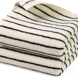 Jacquotha Black and White Striped Hand Towels for Bathroom, Vintage Kitchen Decor, Guest Use, Adults & Kids, Natural Cotton, 14” x 29”