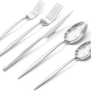 KINGSTONE Silverware Set, 20-Piece Flatware Set Cutlery Set Premium 18/10 Stainless Steel, Tableware Include Forks Knives Spoons for Home Kitchen Restaurant Wedding, Dishwasher Safe