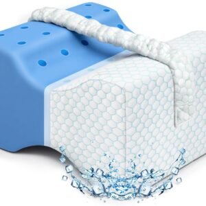 KingPavonini Cooling Knee Pillow for Side Sleepers, Gel Memory Foam Leg Pillows for Side Sleeping with Ice Silk Cover and Strap, Knee Pillow for Back Hip Pain, Spine Aligning, Sciatica, Pregnancy