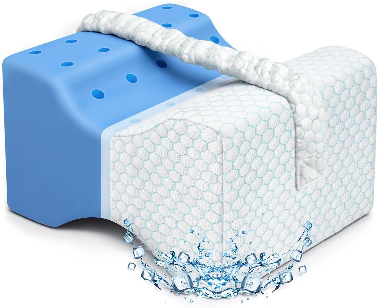 KingPavonini Cooling Knee Pillow for Side Sleepers, Gel Memory Foam Leg Pillows for Side Sleeping with Ice Silk Cover and Strap, Knee Pillow for Back Hip Pain, Spine Aligning, Sciatica, Pregnancy