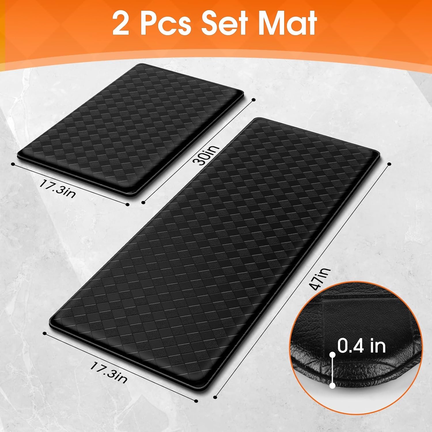 Kitchen Mats, 2PCS Kitchen Rugs, Cushioned Anti Fatigue Kitchen Mats for Floor, Non-Slip Standing Sink Mat, Waterproof Kitchen Rug Set for Kitchen Floor Office,17.3"×30"+17.3"×47" Black - Image 2